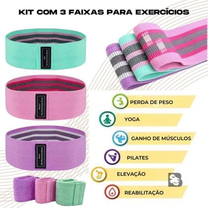 Imagem de Kit 3 Faixas Elásticas Thera Band para Ginástica Exercícios Ioga Pilates com 3 Níveis de Resistência