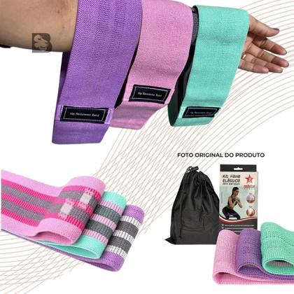 Imagem de Kit 3 Faixas Elásticas Thera Band para Ginástica Exercícios Ioga Pilates com 3 Níveis de Resistência