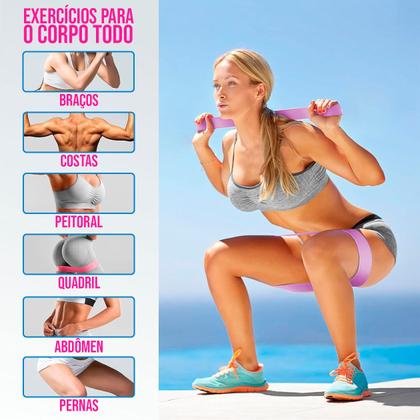 Imagem de Kit 3 Faixas Elásticos Resistentes P/ Treino, Exercícios Físicos, Academia, Pés, Pilates, Exercício Funcional e Yoga