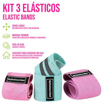 Imagem de Kit 3 Faixas Elásticos Resistentes P/ Treino, Exercícios Físicos, Academia, Pés, Pilates, Exercício Funcional e Yoga