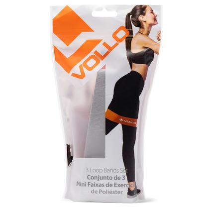 Imagem de Kit 3 Faixas Mini Bands 3 Intensidades Leve Médio Forte Exercicíos Elástica Resistente Vollo