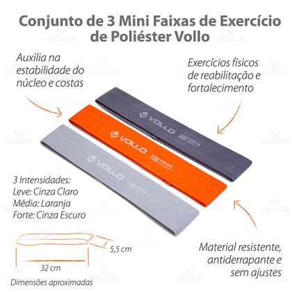 Imagem de Kit 3 Faixas Mini Bands 3 Intensidades Leve Médio Forte Exercicíos Elástica Resistente Vollo