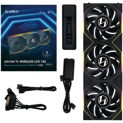 Imagem de Kit 3 fan 120mm lian li uni fan tl wireless lcd argb preto 12tllcd1w3b