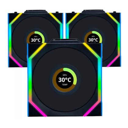 Imagem de Kit 3 Fans Lian Li Uni Fan SL Wireless LCD 120 ARGB Preto