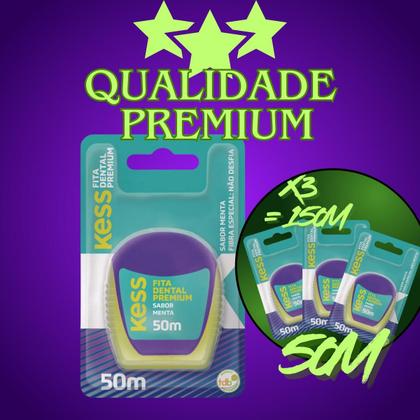 Imagem de Kit 3 Fita Dental Premium Menta 50m Kess