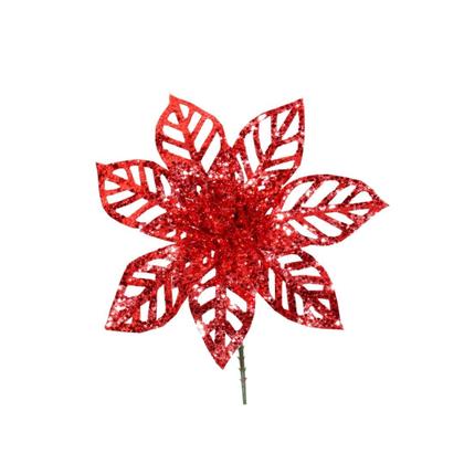 Imagem de Kit 3 Flores Pick Natal Bico de Papagaio Glitter Vermelho Vazado 15cm - Magizi