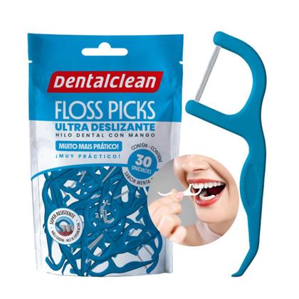 Imagem de Kit 3 Flosser Fio Dental Individual Forquilha com Haste Resistente 90un Sabor Menta Dentalclean
