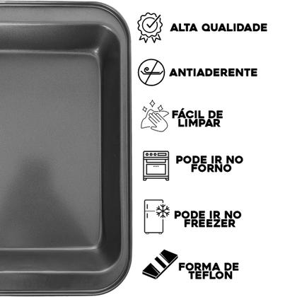 Imagem de Kit 3 Forma Assadeira Pão Caseiro Antiaderente Teflon Lasanha Retangular Bolo Jogo Conjunto Queijo