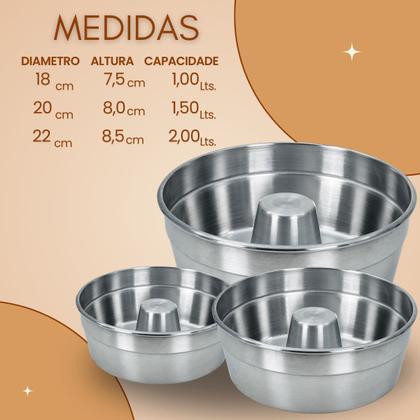 Imagem de Kit 3 Formas de Bolo Grandes 18 20 22 Pudim Padaria Redonda