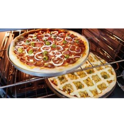 Imagem de Kit 3 formas de pizza 25/30/35 cm aluminio com bordas reforçado multiuso pizzaria pizzas grande médio pequena