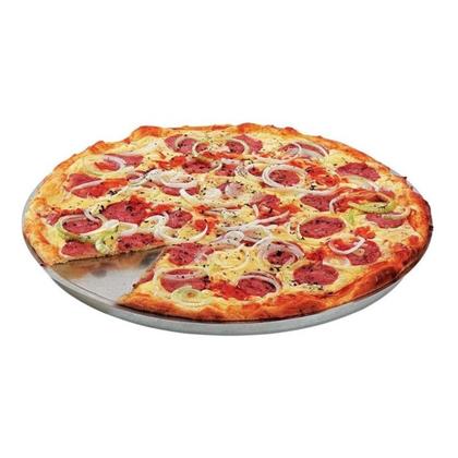 Imagem de Kit 3 formas de pizza 25/30/35 cm aluminio com bordas reforçado multiuso pizzaria pizzas grande médio pequena