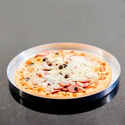 Imagem de Kit 3 formas de pizza 25/30/35 cm aluminio com bordas reforçado multiuso pizzaria pizzas grande médio pequena