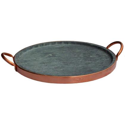 Imagem de Kit 3 Formas Para Pizza Pedra Sabão Alças Cobre GG 42cm