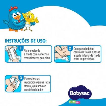 Imagem de Kit 3 Fraldas Babysec Ultrasec Jumbo Galinha Pintadinha XG com 20 unidades