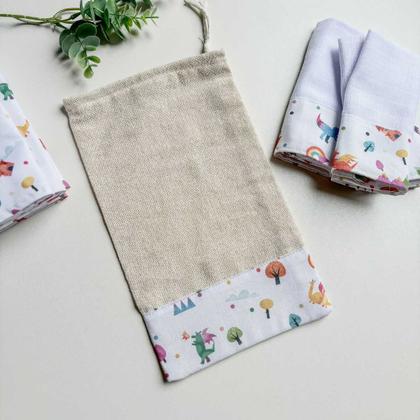 Imagem de Kit 3 Fraldas de Boca com Saquinho Presenteável Ceci Petit Home