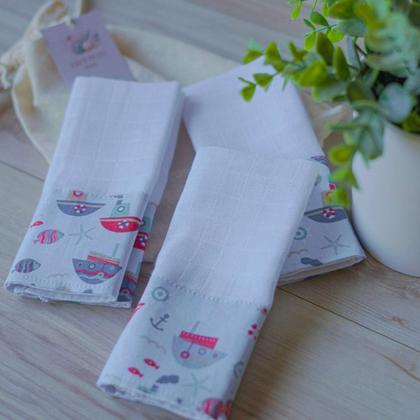 Imagem de Kit 3 Fraldas de Boca com Saquinho Presenteável Ceci Petit Home