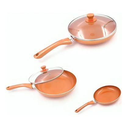 Imagem de Kit 3 Frigideira Cerâmica Premium Antiaderente Tampa Vidro