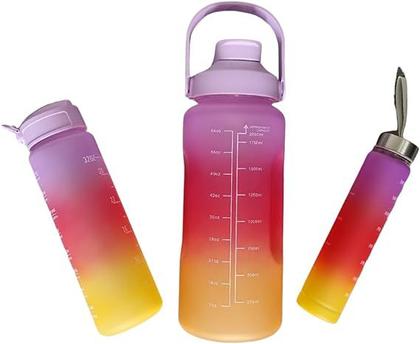 Imagem de Kit 3 Garrafa de Água Colorida Motivacional 2L 900ml 300ml