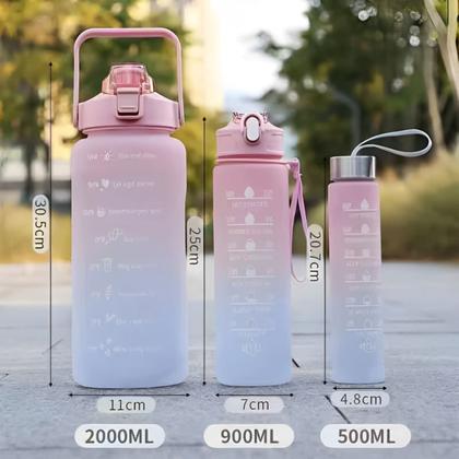 Imagem de Kit 3 Garrafas de Água 300ml/800ml/2L Estampada Acompanha Adesivos 