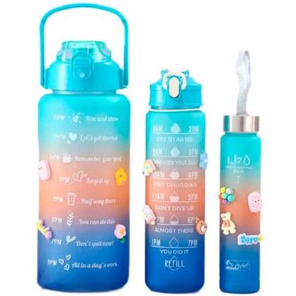 Imagem de Kit 3 garrafas de água  com 2l / 800ml / 300ml coloridas