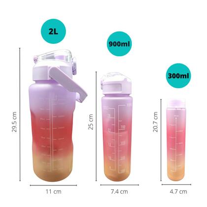 Imagem de Kit 3 Garrafas Squeeze 2L- 900ml-300ml Adesivo Canudo Lilas