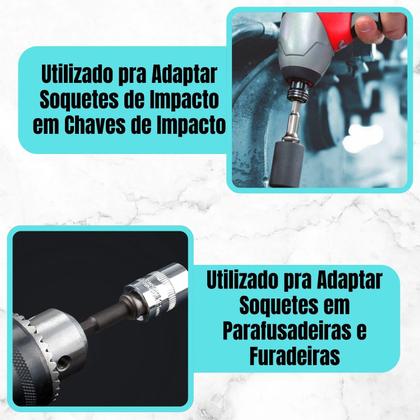 Imagem de  Kit 3 Haste Adaptador Soquete Impacto Parafusadeira Bits 1/4 3/8 1/2 Conversor Quadrado Sextavado Canhao Cachimbo Parafuso Mandril Chave Catraca