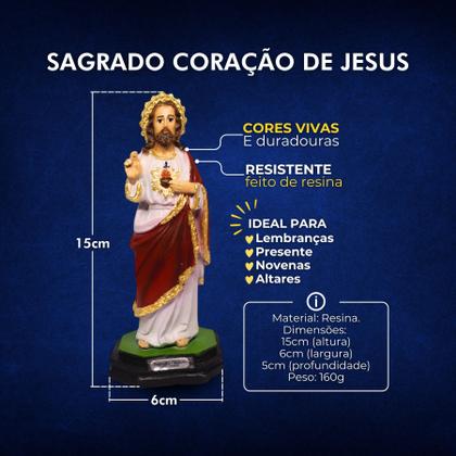 Imagem de Kit 3 Imagem Imaculado Sagrado Coração De Jesus 15cm Resina