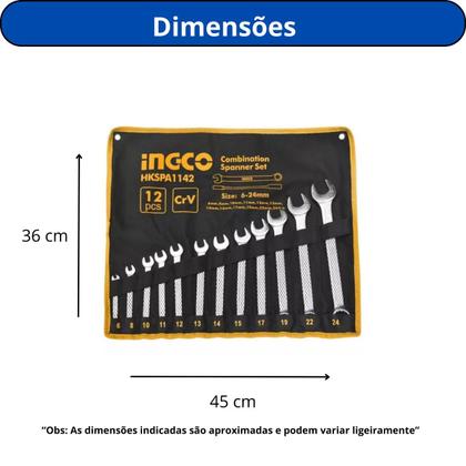Imagem de Kit 3 ingco jogo de chaves combinadas 6-24mm 12 peças com bolsa