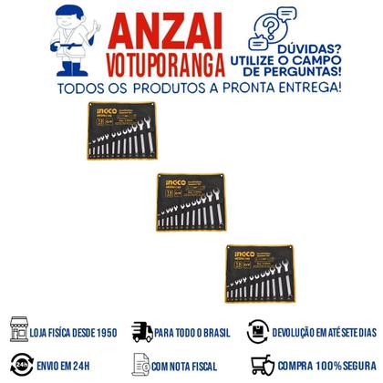 Imagem de Kit 3 ingco jogo de chaves combinadas 6-24mm 12 peças com bolsa