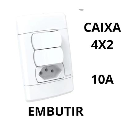 Imagem de Kit 3 Interruptores 2 Teclas Simples + Tomada Simples 10A