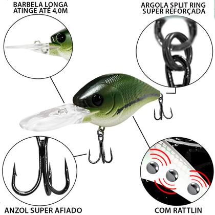 Imagem de Kit 3 Isca Artificial Crank Fundo Matadeira Blackbass Traira Robalo
