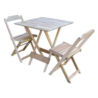 Imagem de Kit 3 Jogos de Mesa Dobravel com 2 Cadeiras de Madeira 70x70 para Restaurante e Bar - sem Pintura