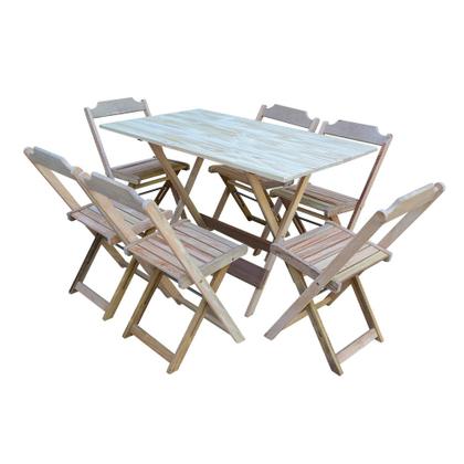 Imagem de Kit 3 Jogos de Mesa Dobravel com 6 Cadeiras de Madeira 120x70 para Restaurante e Bar - sem Pintura