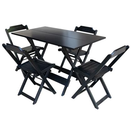 Imagem de Kit 3 Jogos de Mesa Retangular Dobravel em Madeira Padrão 120x70 com 4 Cadeiras - Preto