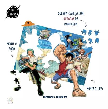 Imagem de Kit 3 Jogos Quebracabeça One Piece E Naruto E Dragon Ball Brinquedo de Menino e Menina Elka KZ Play e Revista de Colorir Presente