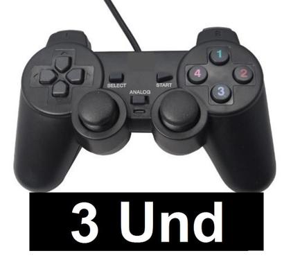 Imagem de Kit 3 Joystick Controle Para Pc Gamer Jogos Vibração Dual Shock Usb Com Fio