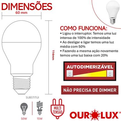 Imagem de Kit 3 Lampada Controled 9W 3 Toque 3 Tons Branco Frio 6500K E27