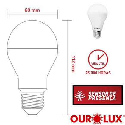 Imagem de Kit 3 Lampada Controled 9w Sensor Presença Luz Amarela 2700K