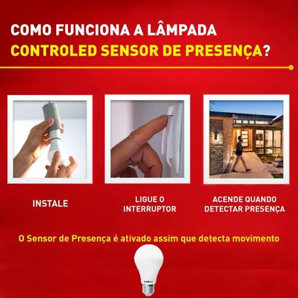 Imagem de Kit 3 Lampada Controled 9w Sensor Presença Luz Amarela 2700K