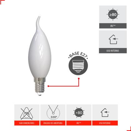 Imagem de Kit 3 Lampada Led Vela Chama Lac 4w Branco Neutro 4000k E14