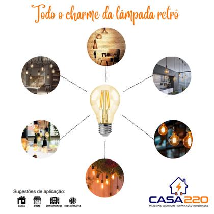 Imagem de Kit 3 Lâmpadas Retrô Filamento Galaxy LED A60 4W 2200K Luz Âmbar Bivolt