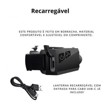 Imagem de Kit 3 Lanterna De Cabeça Led Recarregável Fita Ajustável