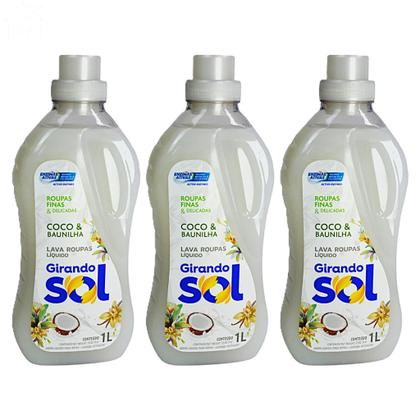 Imagem de Kit 3 Lava Roupas Líquido Girando Sol 1 Litro Fragrancias:Coco e Baunilha