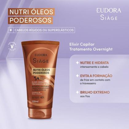 Imagem de Kit 3 Leave In Finalizador Elixir Nutri Óleos Poderosos Nutrição Tratamento Noturno Eudora Siàge
