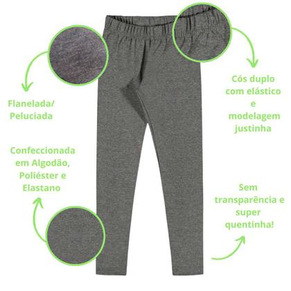 Imagem de Kit 3 Legging Infantil Menina Flanelada Inverno Quentinha Malwee Original 