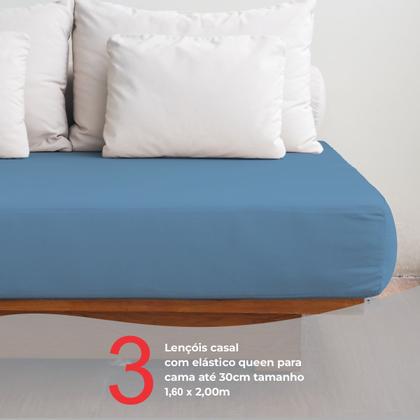 Imagem de Kit 3 Lençol Elástico Cama Box Queen Toque Macio