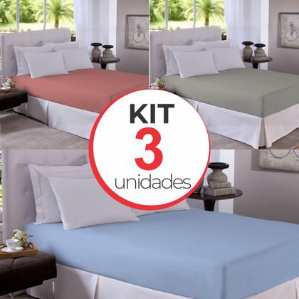 Imagem de Kit 3 Lençol Elástico Cama Box Queen Toque Macio