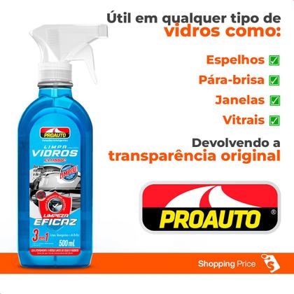 Imagem de Kit 3 Limpa Vidros Classic 3 em 1 Reduz o Desgaste das Palhetas Proauto 500ml
