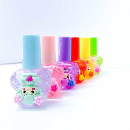 Imagem de Kit 3 lip gloss glitter formato borboleta infantil com bonequinha fofo