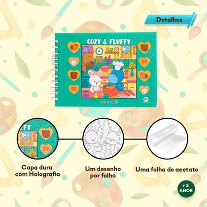 Imagem de Kit 3 Livros Para Colorir Relaxar Animais Fofos Folha Grossa